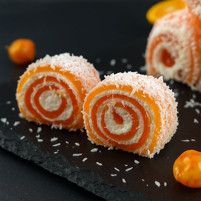 Apelsīnu lukums ar vaniļas pastilu un kokosa skaidiņam