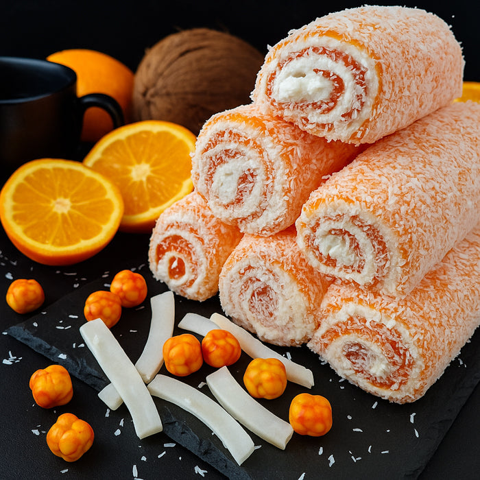 Apelsīnu lukums ar vaniļas pastilu un kokosa skaidiņam