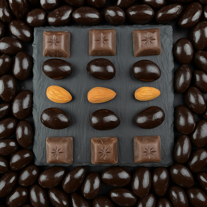 Dražejas ar mandelēm piena beļģu šokolādē