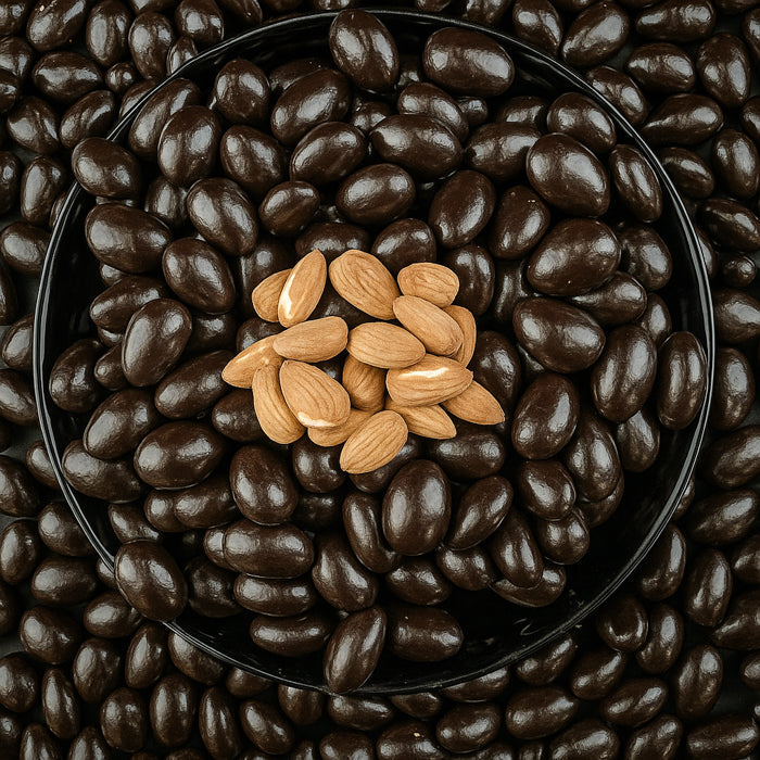 Dražejas ar mandelēm piena beļģu šokolādē