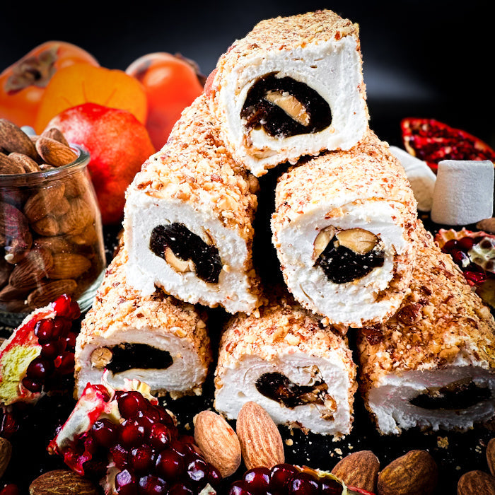 Fantastisks lukums ar granātābolu un hurmas marmelādi ar mandelēm