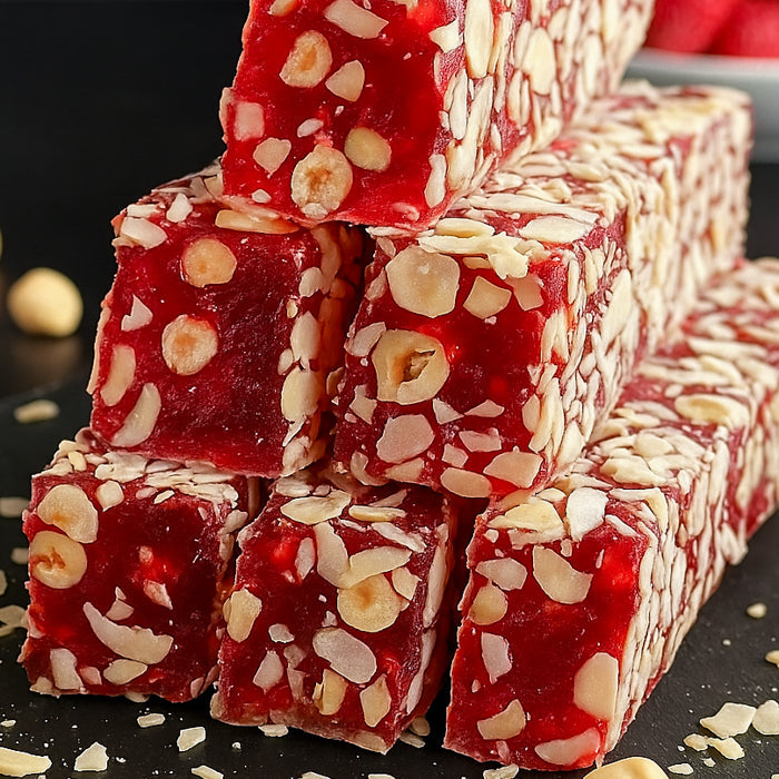 Lukums ar zemeņu garšu un lazdu riekstiem